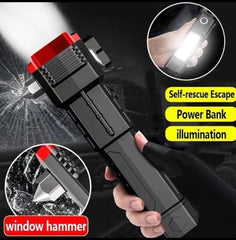 Rechargeable Tactical LED Flashlight | Power Bank with Safety Hammer